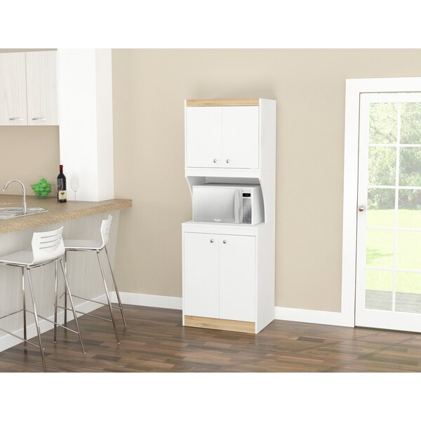 Kitchen/Microwave Storage Cabinet 23.6 in.W x 16.9 in. D x 67 in. H in White and Vienes Oak